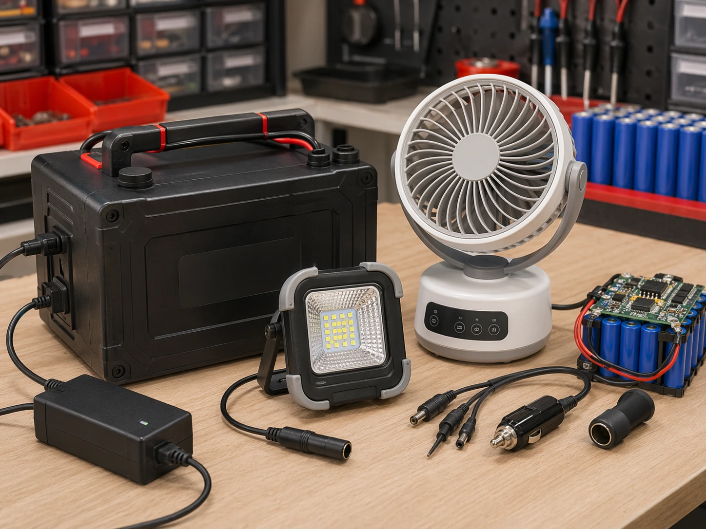 Bộ pin Lithium cấp nguồn cho quạt, đèn LED và thiết bị DC nhỏ.